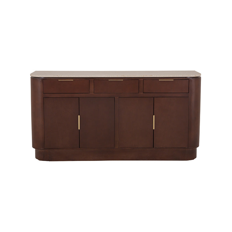 Bufetera Hera de Deurope con acabado en madera, diseño moderno y espacio para almacenamiento en sala o comedor.