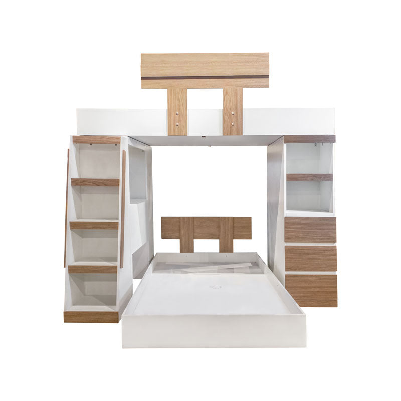 Litera Madox de Europer.com.mx en madera, con estructura robusta y espacio para dos camas, vista desde un ángulo lateral