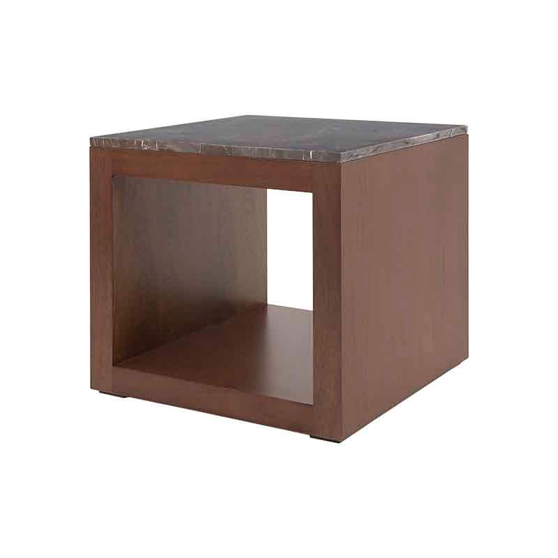 Mesa Lateral Berne Color Nogal / Gris en Chapa de nogal con Cubierta de mármol Santo Tomas 02