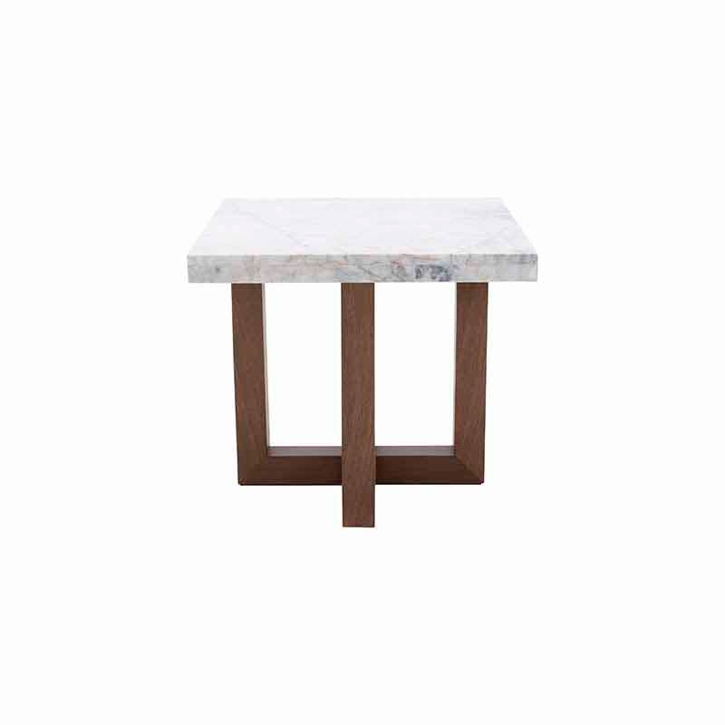 Mesa Lateral Kaori Color Nogal en Chapa de Nogal con  Cubierta de Mármol Veneciano Frente 60 cm Alto 54 cm Fondo 60 cm