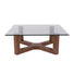 Mesa de Centro Merlot Color Nogal en Cubierta de cristal con  Estructura en chapa de Nogal Frente 100 cm Alto 40 cm Fondo 100 cm