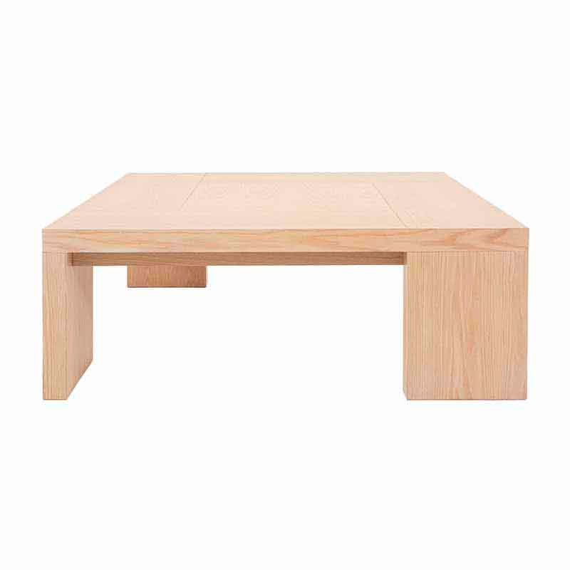 Mesa de centro Ripol en madera industrializada enchapada en EncinoFrente 120 cm Alto 45 cm Fondo 120 cm
