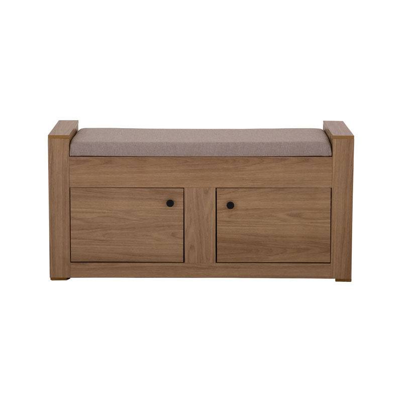 Baúl Allure de madera MDF con acabado en melamina, 120 cm de ancho y 65 cm de alto, en color natural.