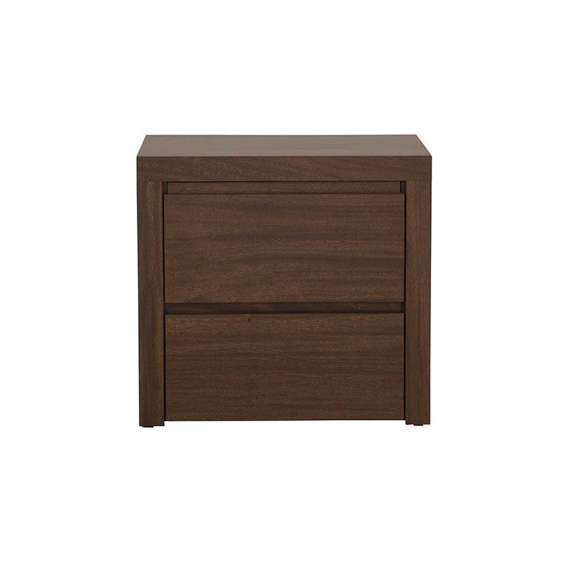Buro Loretta de madera oscura con chapa de parota, tamaño 60x60x40 cm, estilo elegante y moderno.