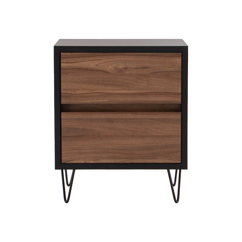 Buró Lazy de estilo moderno en color negro y nogal, estructura de melamina, frente de 60 cm, alto 55 cm, fondo 40 cm.