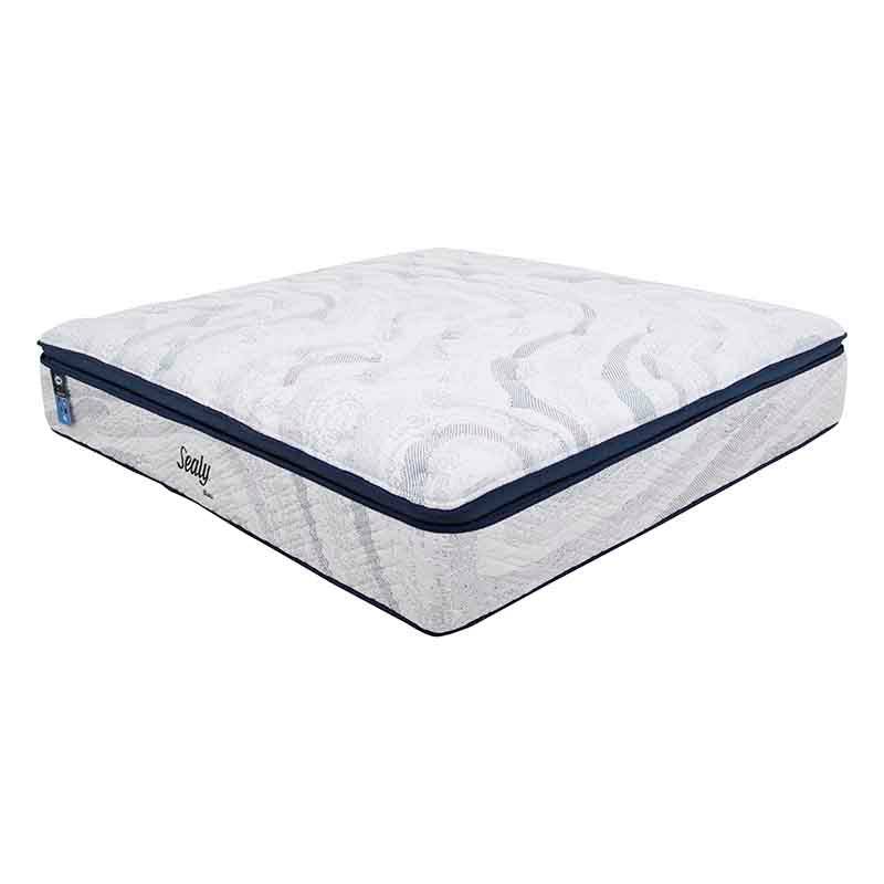 Colchón Sealy Blau King Size con tejido de punto, tela antiacaro, tamaño 200x190 cm, vista del frente.
