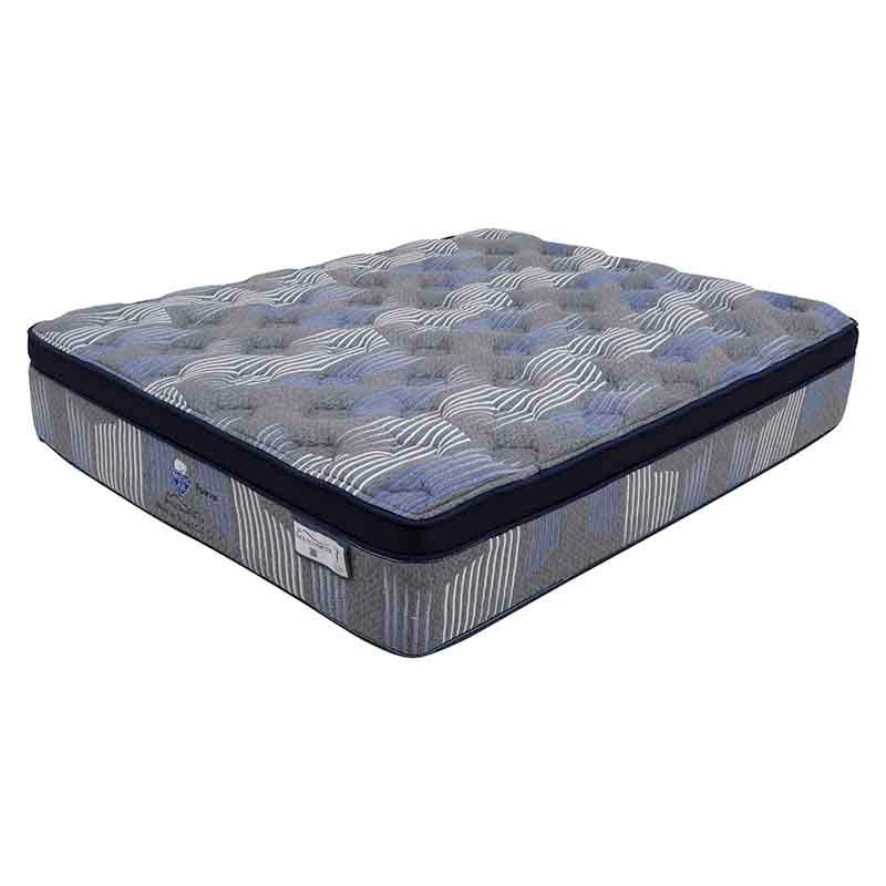 Colchón Spring Air Forever tamaño Queen, tela de tejido de punto, vista frontal, con medidas de 150 cm de alto y 190 cm de fondo.