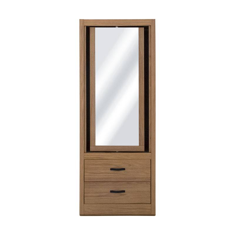 Espejos de pie de madera nogal MDF y melamina en acabado luna Allure, con marco decorativo, de 70 cm de ancho y 180 cm de alto.