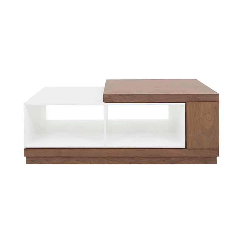 Mesa de centro Maui de madera industrializada en color nogal y blanco, con dimensiones de 120x45x70 cm, de deurope.com.mx