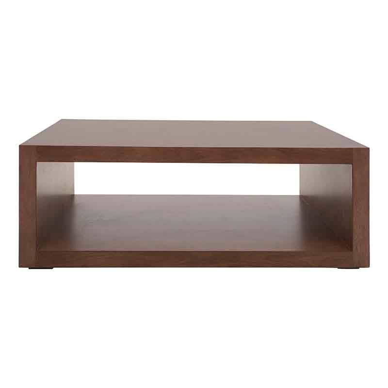 Mesa de centro Berne Made de madera de nogal con acabado en chapa, superficie de 120 cm, altura de 45 cm y fondo de 80 cm.