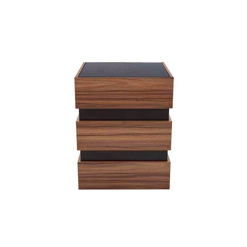 Mesa lateral Zile de madera industrializada con acabado en melamina, frente de 40 cm, altura de 50 cm, fondo de 40 cm.