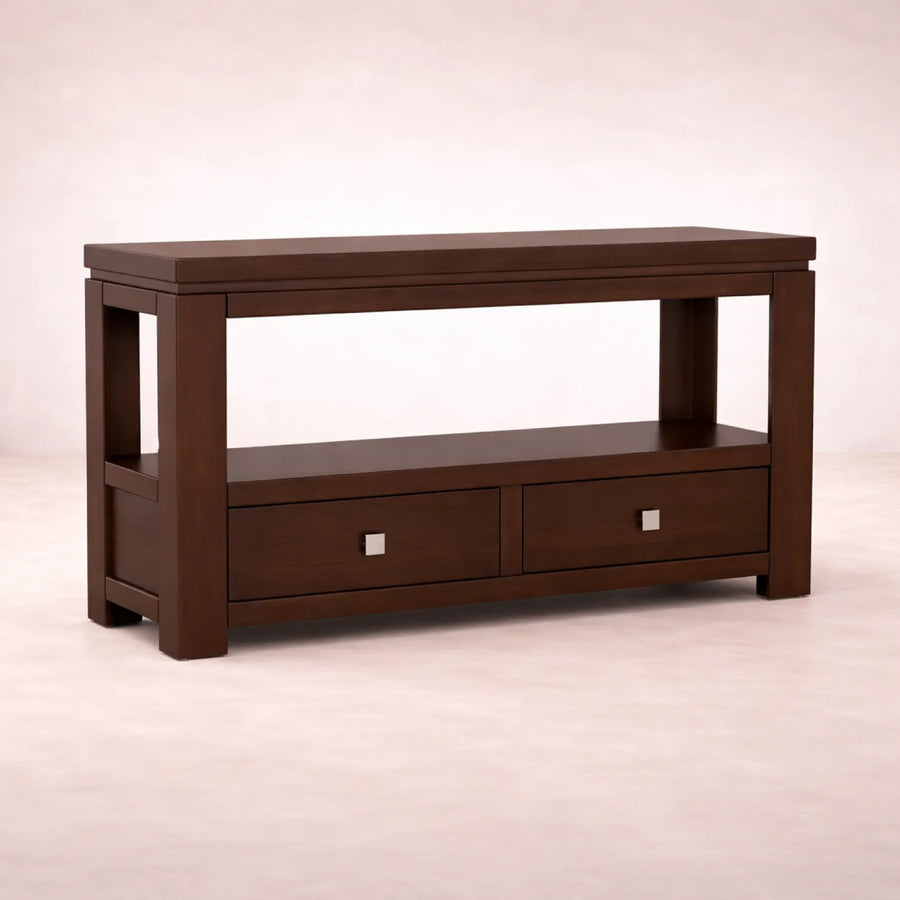 Mueble para TV Bruselas de madera industrializada en color café, con dimensiones de 140x80x40 cm, diseño moderno y funcional.