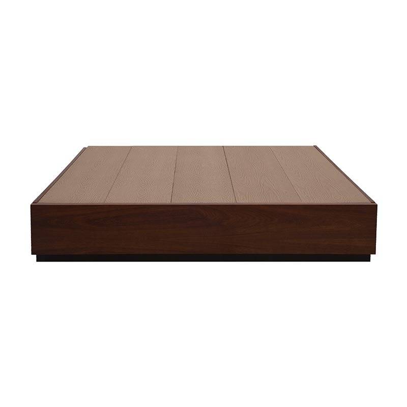 Juego de recámara Bourbon de eurore.com.mx con base de cama de madera de pino estufada en color café.