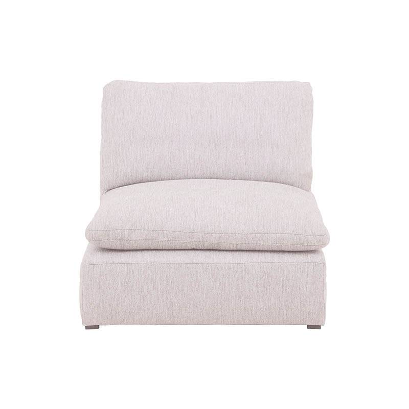 Sillón central de sala Nube de Deurope, módulo de tela beige con textura suave y estructura de madera de pino.