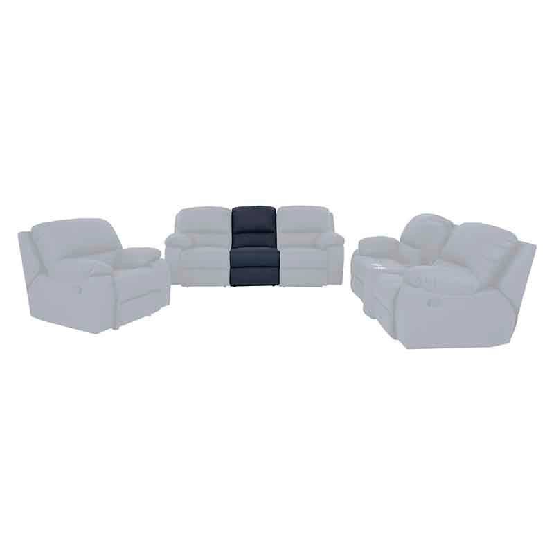 Juego de sala Enzo de 5 piezas en cuero azul cobalto, incluye sillón central, con diseño modular y moderno.