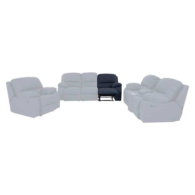 Juego de sala Enzo de 5 piezas en cuero y leather touch azul cobalto, con diseño modular y dimensiones de 85x97x100 cm.