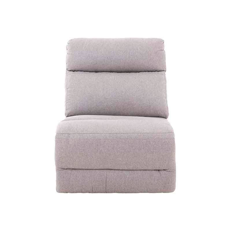 Sillón central del módulo de sala Pauda II en tapiz gris, con estructura moderna y tapizado en tela, de diseño elegante y compacto.