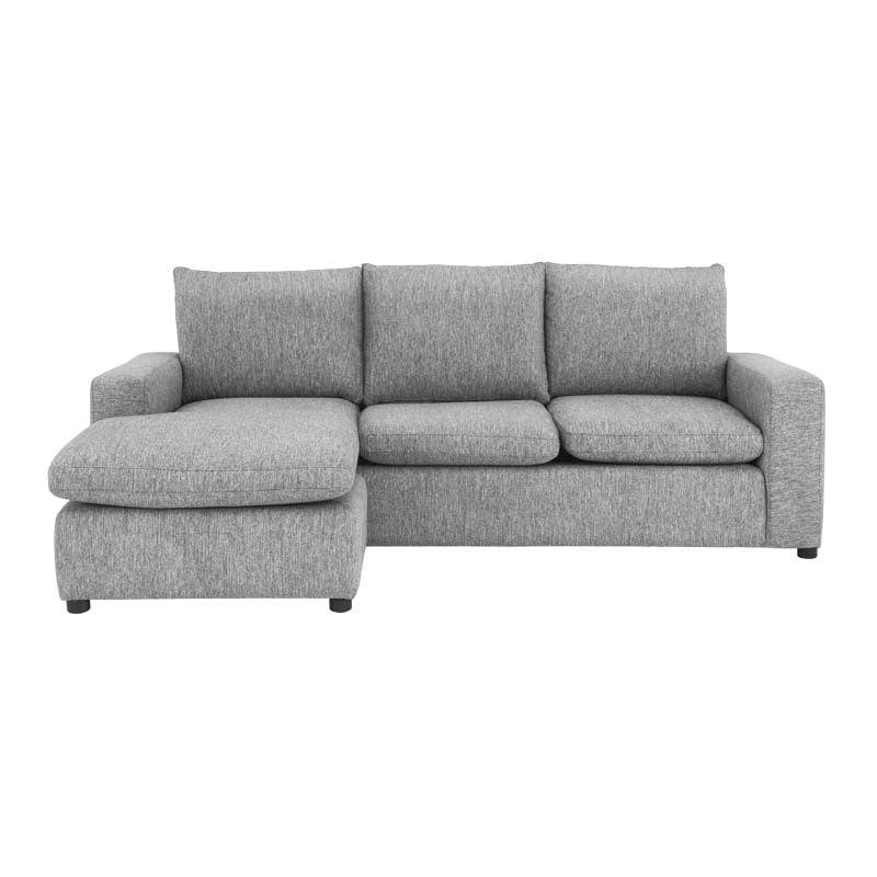 Sofá Gracey con taburete de Deurope, tapizado en tela gris, con estructura moderna y cojines cómodos.