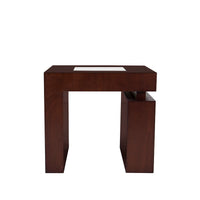 Mesa Lateral Tamayo Color Tabaco en Chapa de caoba con Placa de mármol Frente 60 cm Alto 60 cm Fondo 60 cm