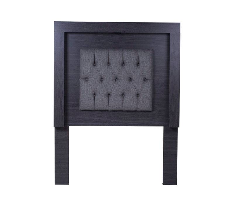 Cabecera Olcen de Deurope en color gris con acabado de madera industrial, tapizado en tela, tamaño 120x157x10 cm.