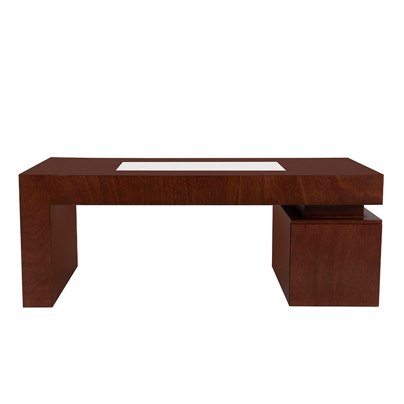 Mesa de centro Tamayo de madera de caoba con placa de mármol, tamaño 120x60x45 cm, de estilo elegante y moderno.