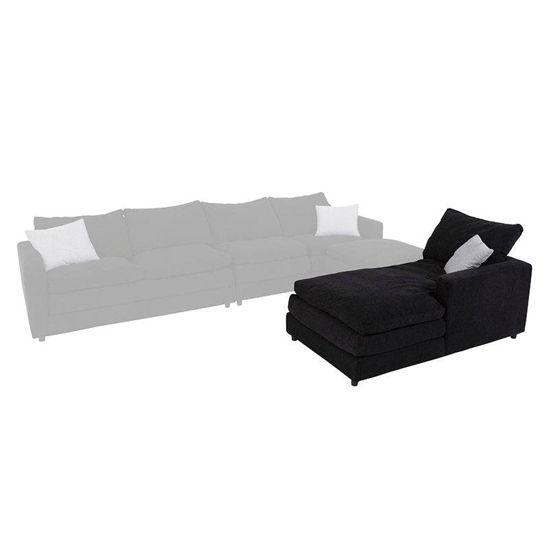 Juego de sala Lazy de 3 piezas de tela negra con chaise longue, estilo modular y asiento amplio.