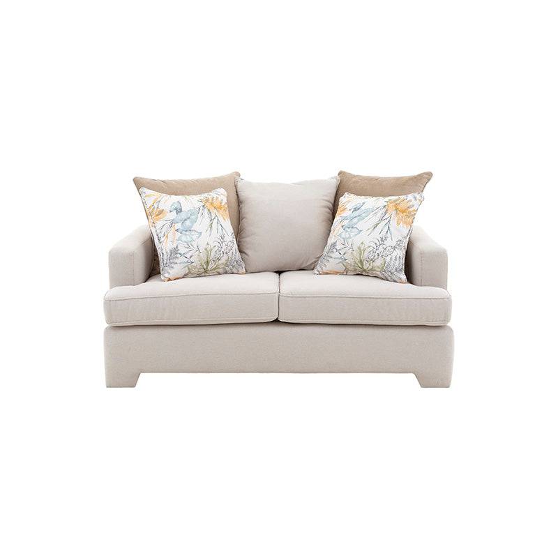 Love seat de dos plazas en tela beige claro, de 160 cm de largo, 94 cm de alto y 96 cm de fondo