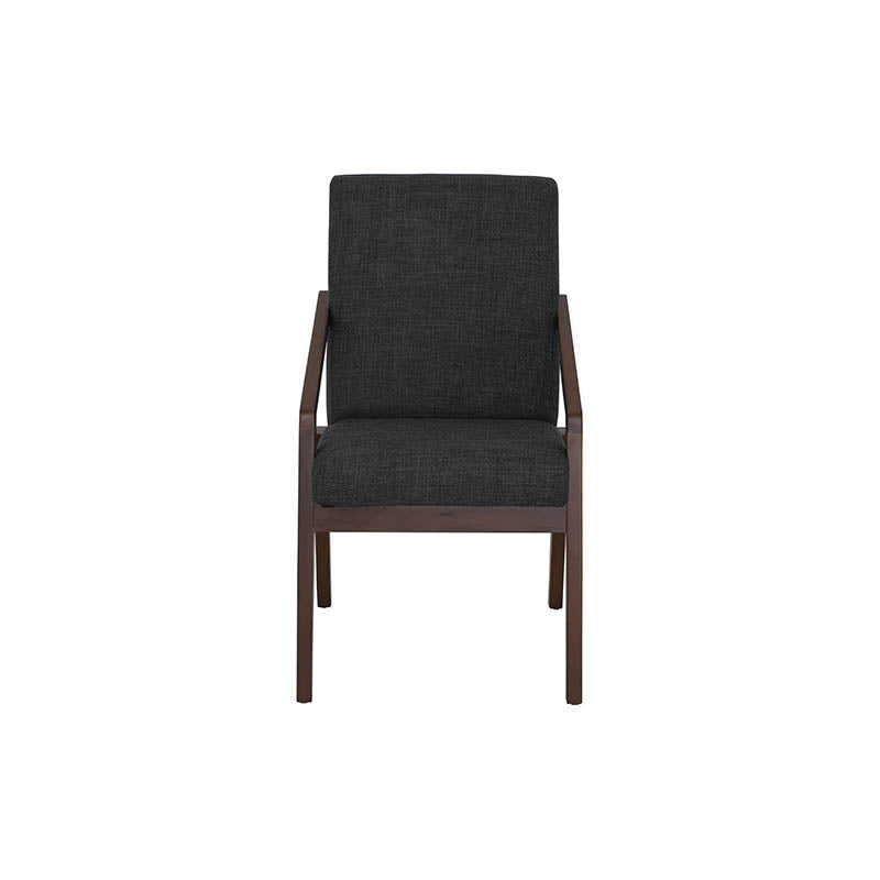 Silla de comedor Toledo deurope.com.mx, estructura de madera, asiento y respaldo acolchados en tela gris claro.
