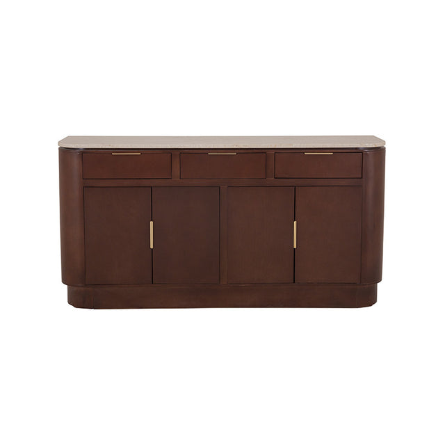 Bufetera Hera de Deurope con acabado en madera, diseño moderno y espacio para almacenamiento en sala o comedor.
