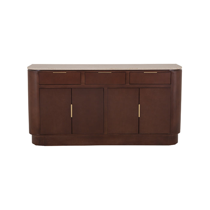 Bufetera Hera de Deurope con acabado en madera, diseño moderno y espacio para almacenamiento en sala o comedor.