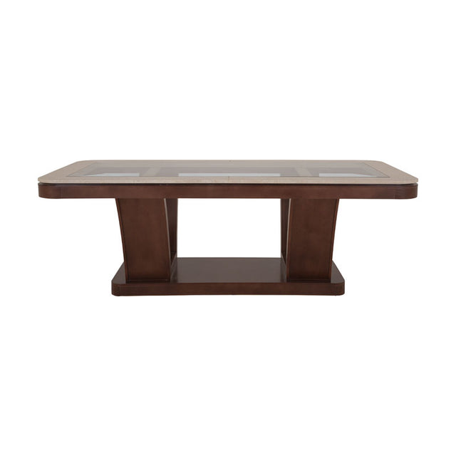 Mesa de comedor rectangular Hera de deurope.com.mx con superficie de madera y estructura moderna.