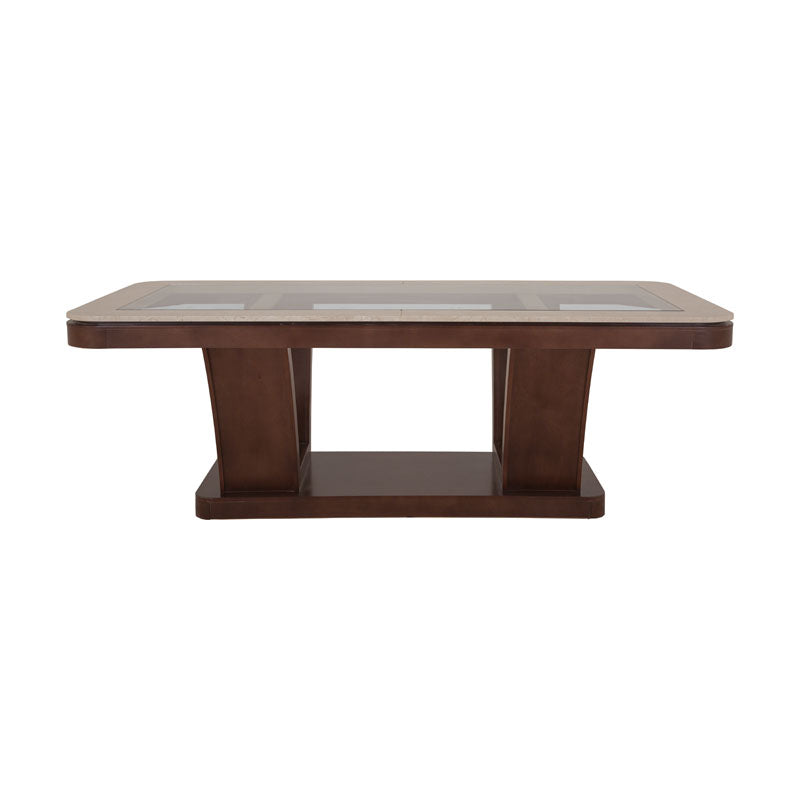 Mesa de comedor rectangular Hera de deurope.com.mx con superficie de madera y estructura moderna.