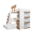Litera Madox deurope.com.mx en color madera, estructura de cama doble con escalera y barandillas, ideal para dormitorios infantiles.