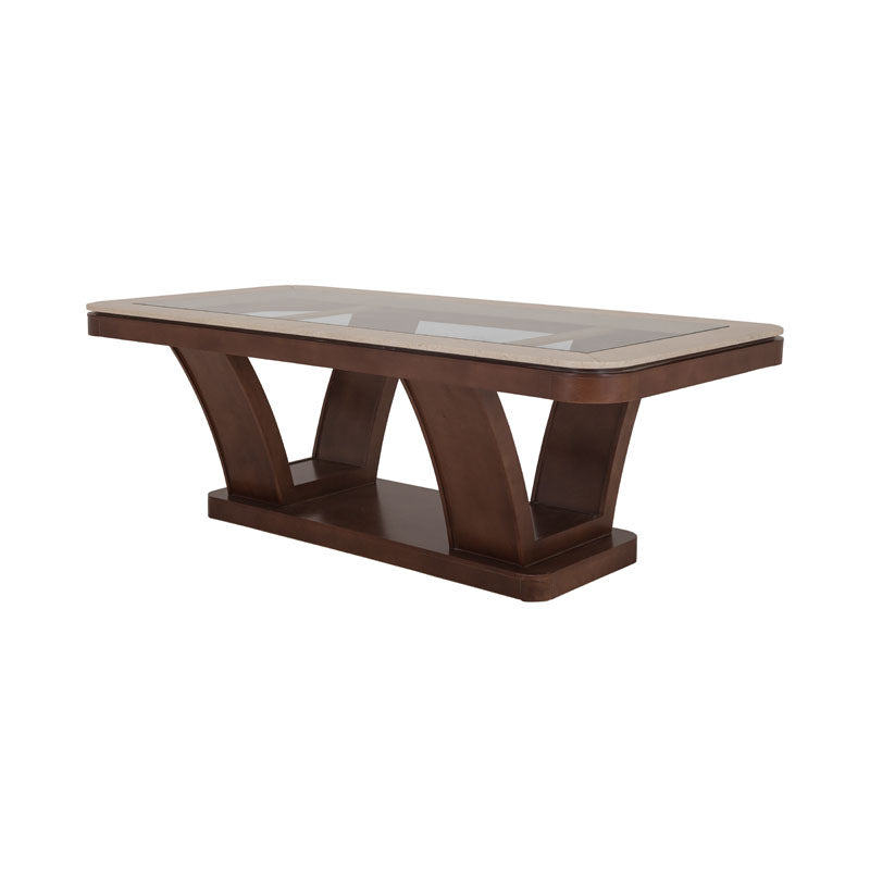Mesa rectangular de comedor Hera de deurope.com.mx, superficie lisa y patas robustas en madera moderna.