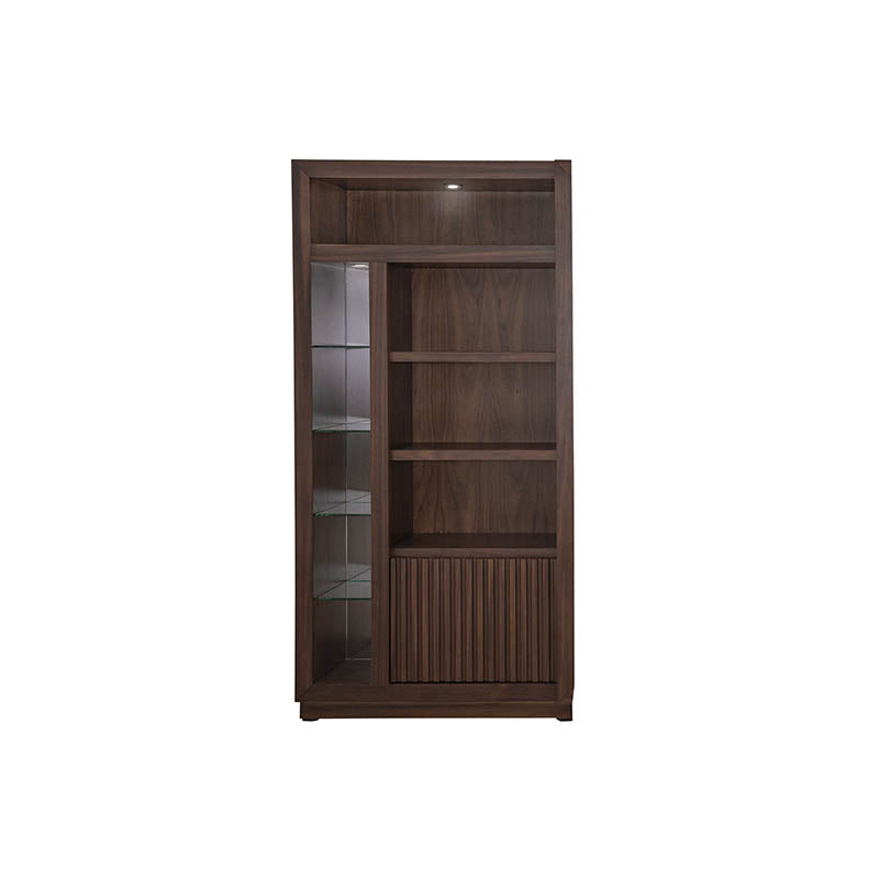 Torre izquierda Toledo de mueble para TV en acabado madera, con espacio para dispositivos y almacenamiento, de deurope.com.mx