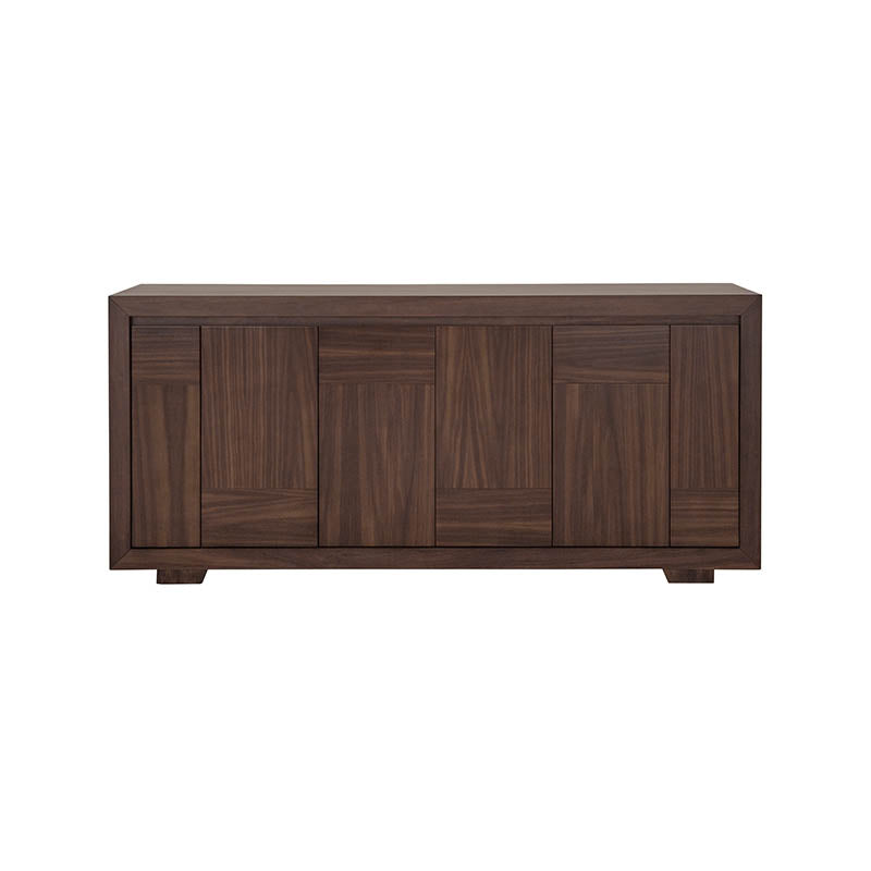 Bufetera Toledo deurope.com.mx con puertas y cajones de madera, estilo moderno y acabado en color natural oscuro.