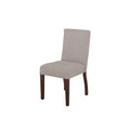 Silla de comedor Ikaro de deurope.com.mx, diseño moderno con estructura de madera y asiento acolchado gris claro.