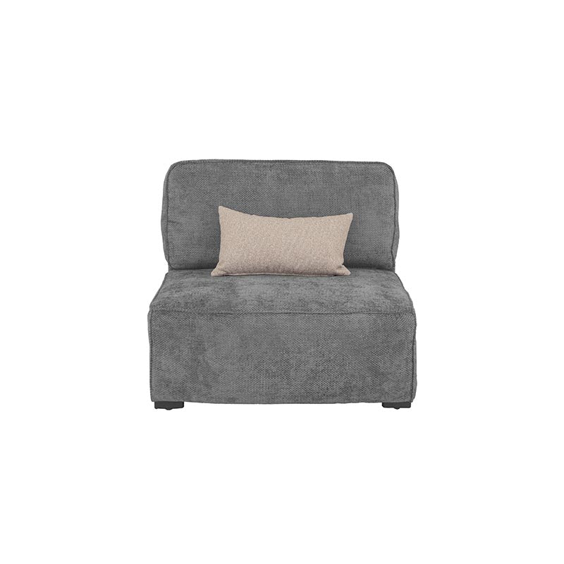 Sillón central de módulo de sala Megan de Deurope, tapizado en tela gris con cojines acolchados y estructura moderna.