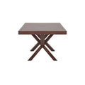 Mesa de comedor Ikaro de madera con superficie lisa y patas de metal en acabado negro, ideal para comedor moderno.