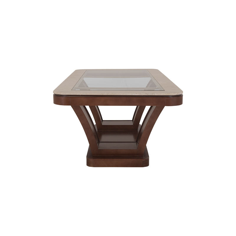 Mesa rectangular de comedor Hera de deurope.com.mx, superficie de madera y patas resistentes en un ambiente moderno.