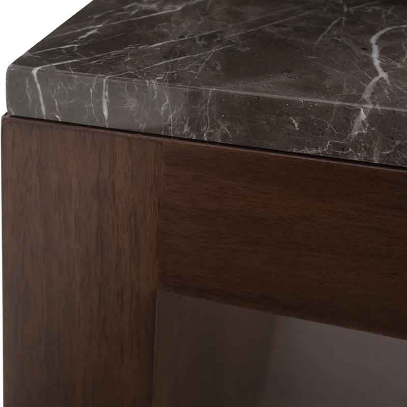 Mesa Lateral Berne Color Nogal / Gris en Chapa de nogal con Cubierta de mármol Santo Tomas 06