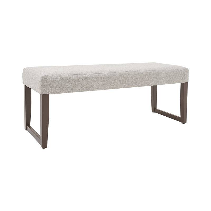 Banca para comedor Amara de madera de pino en color café tabaco, con respaldo y asiento 120 cm de largo.