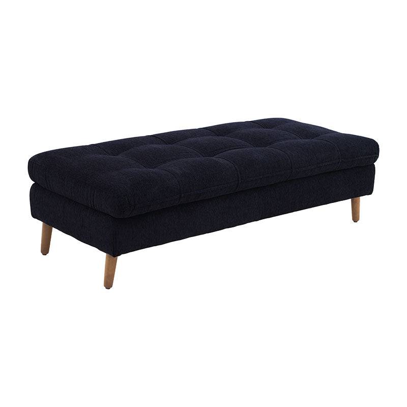 Taburete Eugenia de Deurope con estructura de madera de pino y asiento acolchado en tela negra, tamaño 48x75 cm.