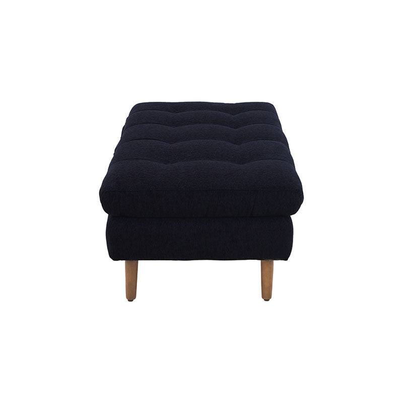 Taburete Eugenia deurope.com.mx con estructura de madera de pino y tapizado en tela afelpada negra, vista frontal.