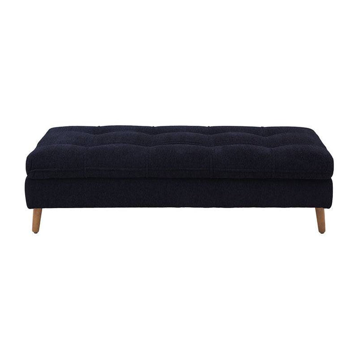 Juego de sala Eugenia 3 piezas con bancas negras, tela afelpada y estructura de madera de pino, incluye taburete.