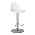 Banco Orion para barra de deurope.com.mx con base de cromo, asiento de madera termoformada y tapizado en Leather Touch, color blanco.