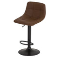 Banco para barra de acero con asiento de madera termoformada y tapizado Leather Touch en color café, de deurope.com.mx.