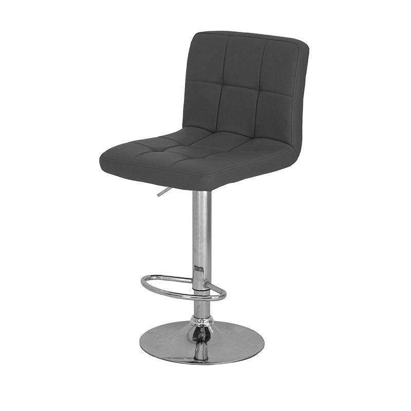 Banco Adex deurope.com.mx con base de cromo, asiento de madera termoformada y tapizado Leather Touch en gris, 50 cm alto.