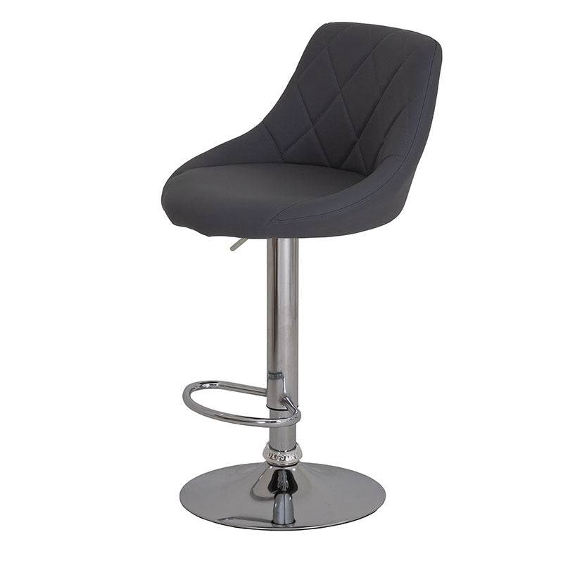 Banco Cenit para barra con asiento tapizado en leather touch gris y base de metal cromado.