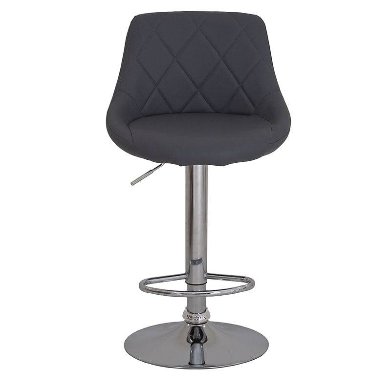 Banco Cenit para barra con asiento tapizado en leather touch gris y base de metal cromado.